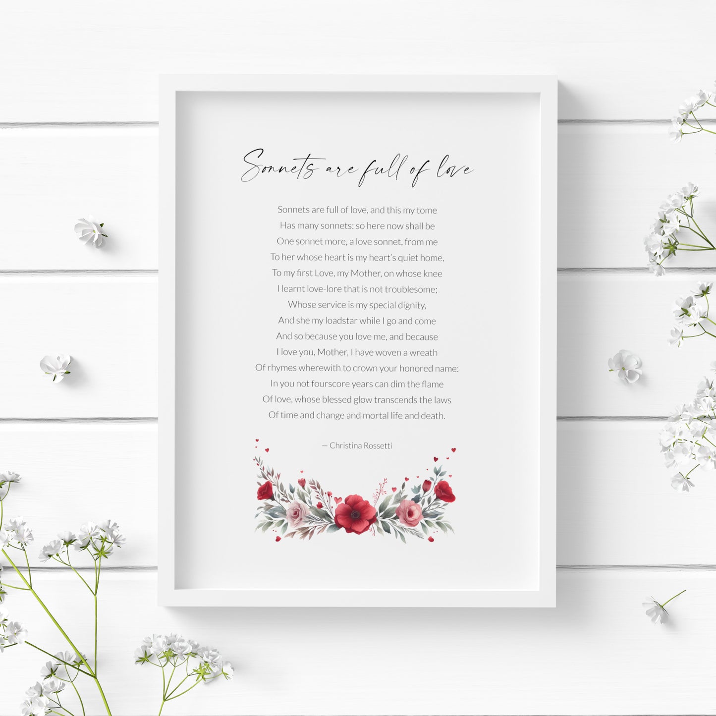 Sonnets Are Full Of Love Print | Christina Rossetti Poem