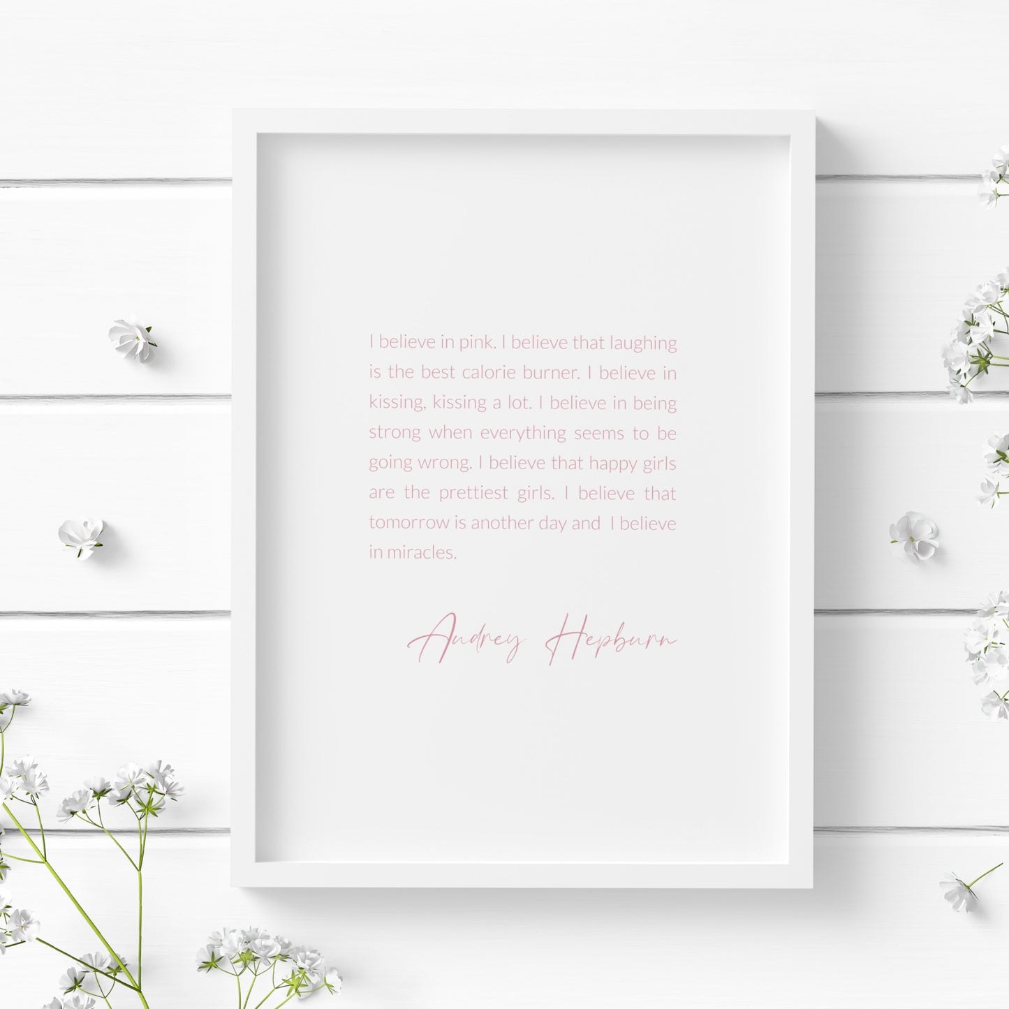 I Believe In Pink by Audrey Hepburn with Roses Prints (Set of 2)