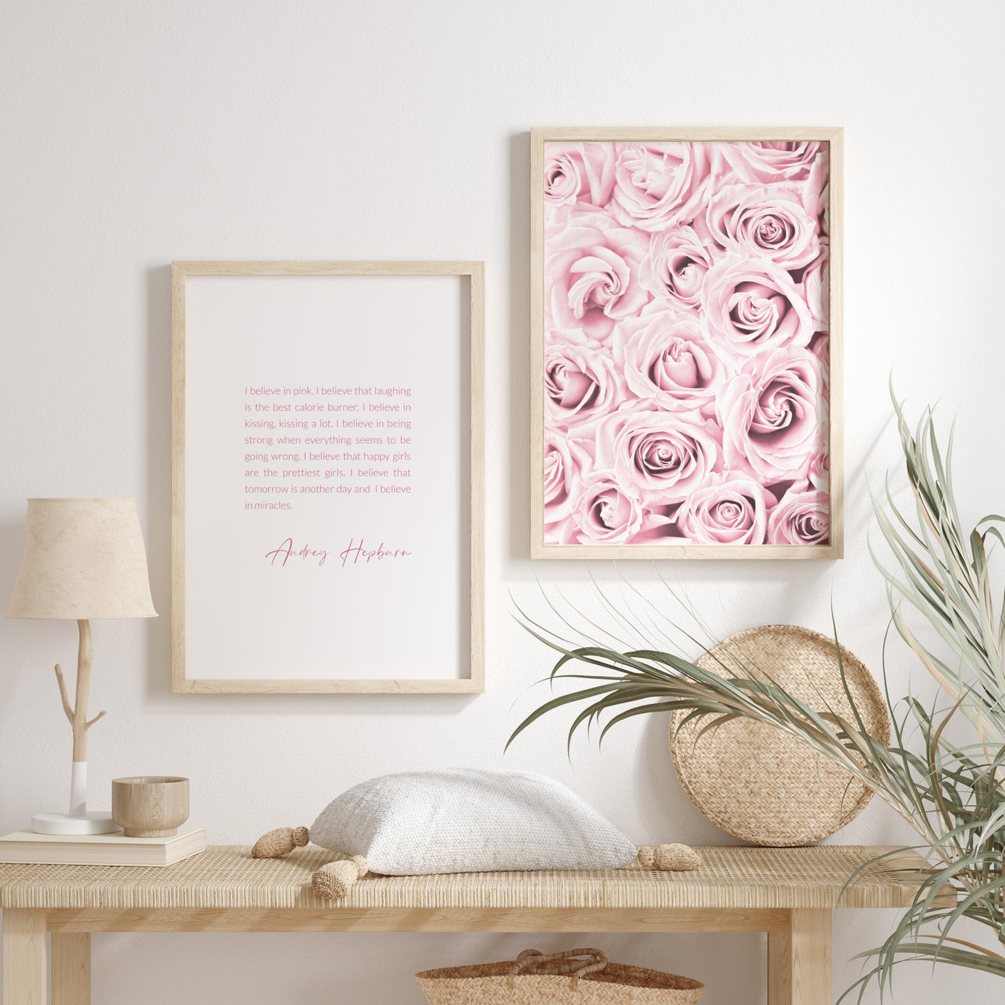 I Believe In Pink by Audrey Hepburn with Roses Prints (Set of 2)