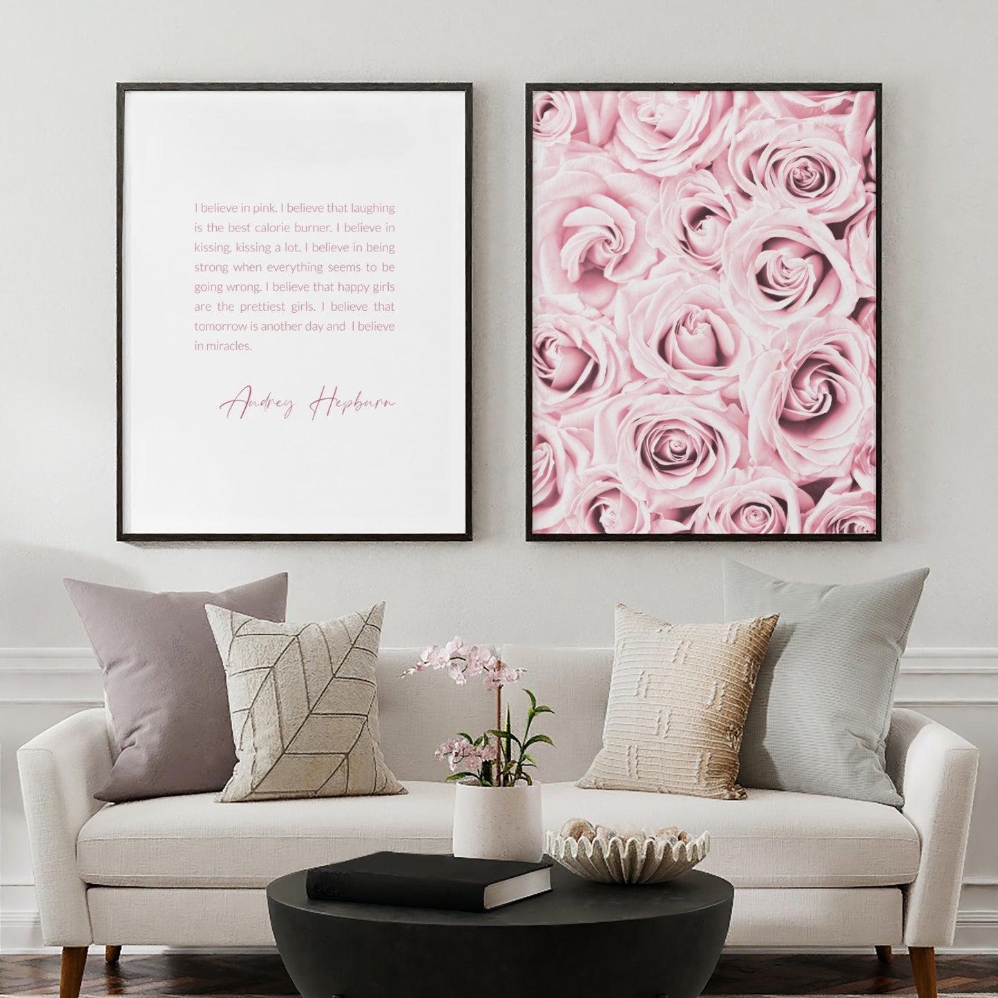 I Believe In Pink by Audrey Hepburn with Roses Prints (Set of 2)