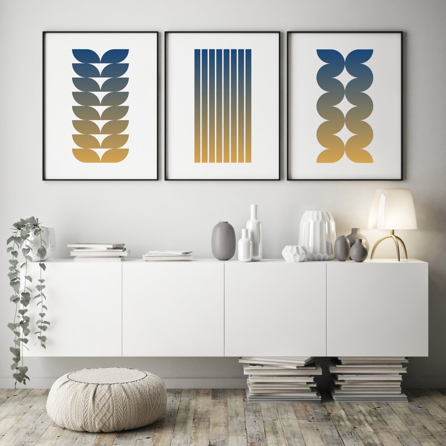 Indigo & Honeycomb Abstract Geometric Prints (Set of 3)