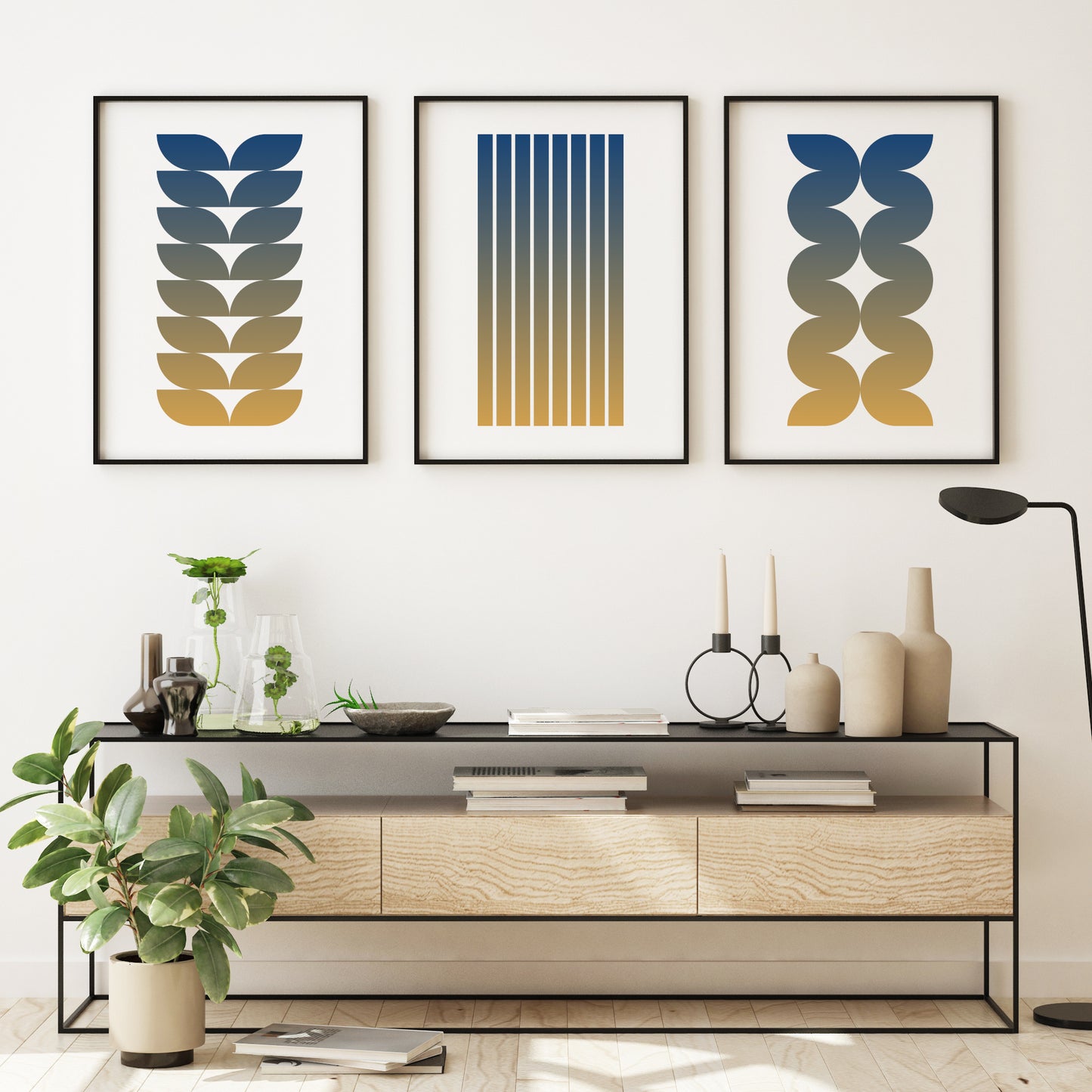 Indigo & Honeycomb Abstract Geometric Prints (Set of 3)