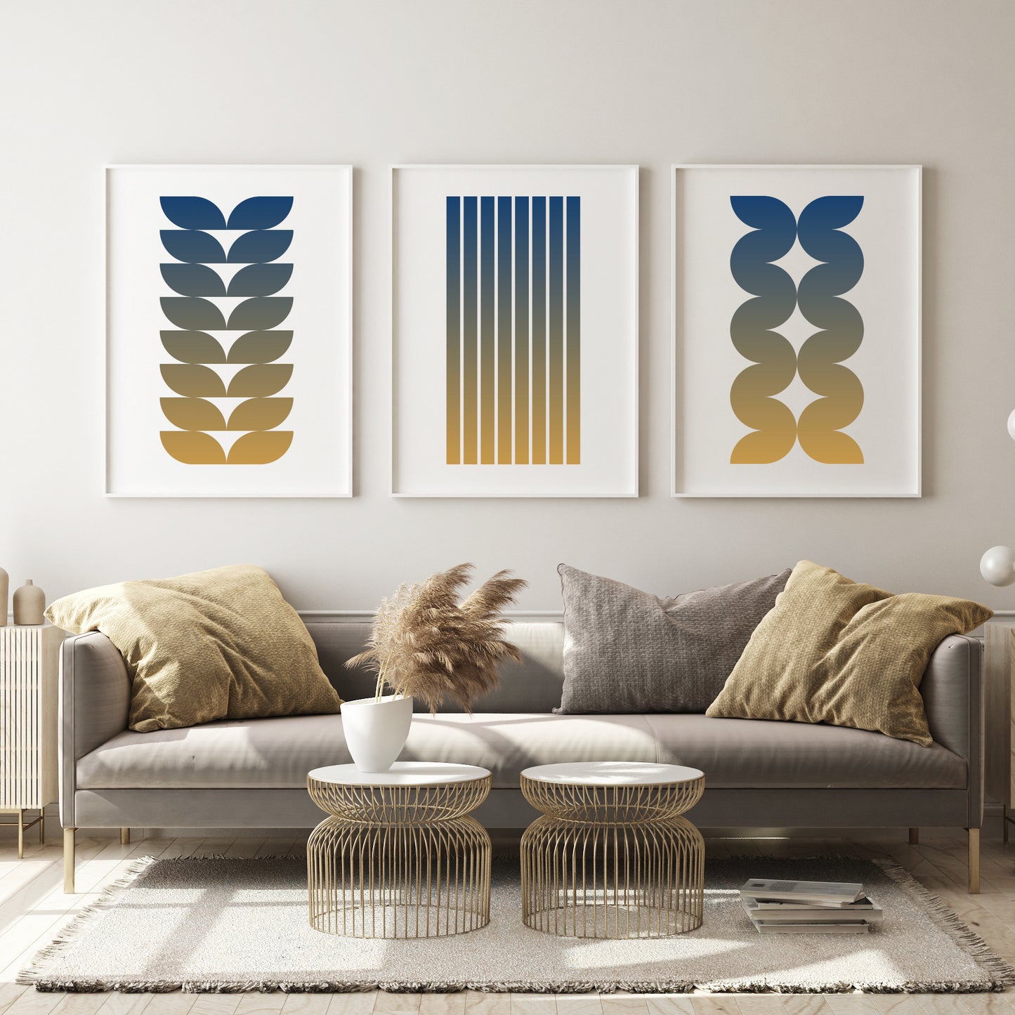 Indigo & Honeycomb Abstract Geometric Prints (Set of 3)