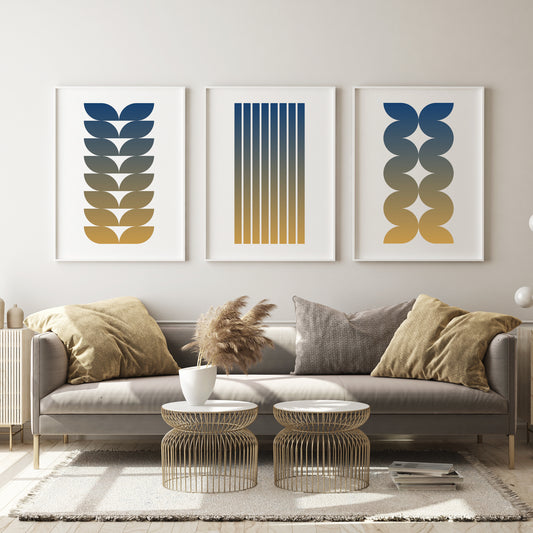 Indigo & Honeycomb Abstract Geometric Prints (Set of 3)