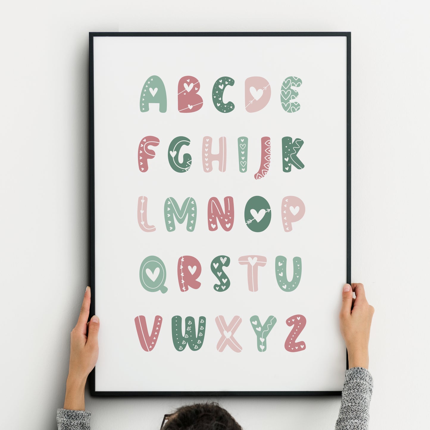 Alphabet, Rainbow and Numbers Prints (Green & Pink) (Set of 3)