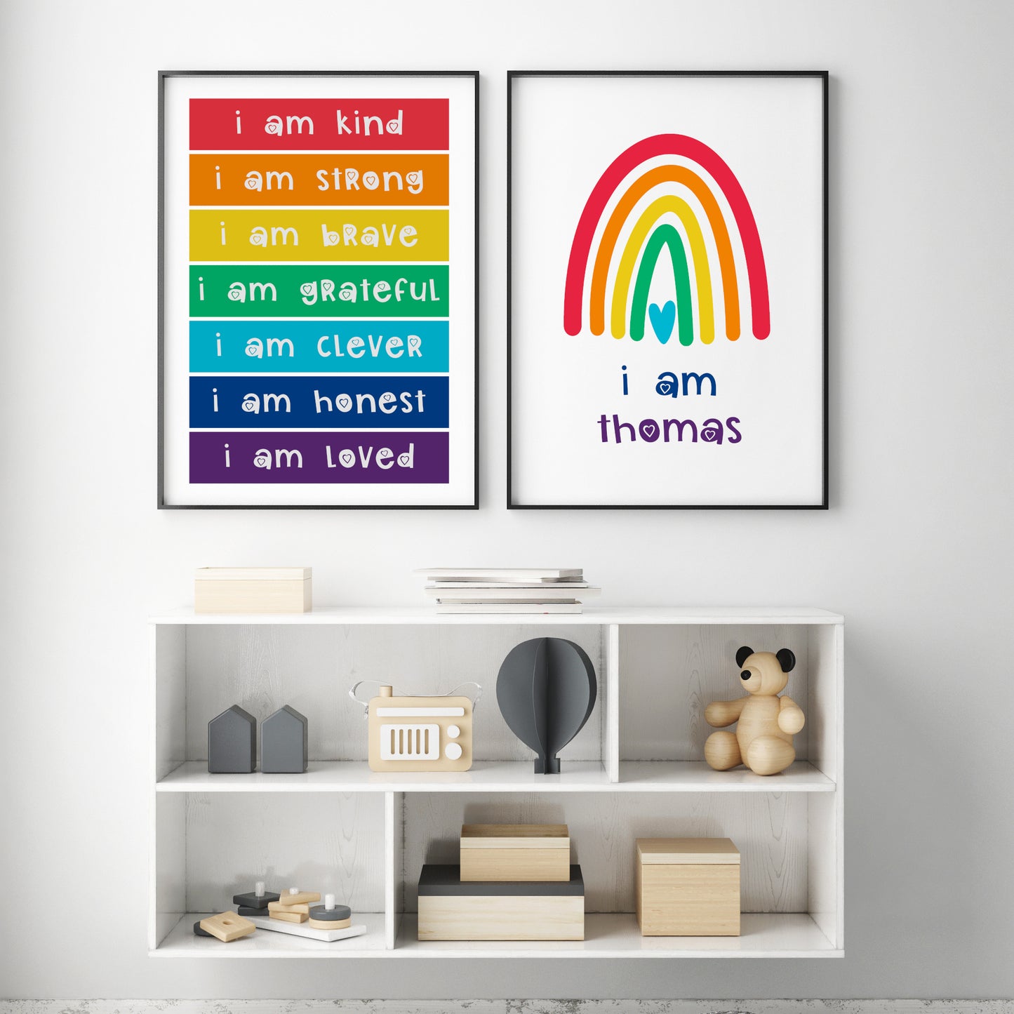 Personalised Rainbow-Coloured Affirmations and Rainbow Prints (Set of 2)