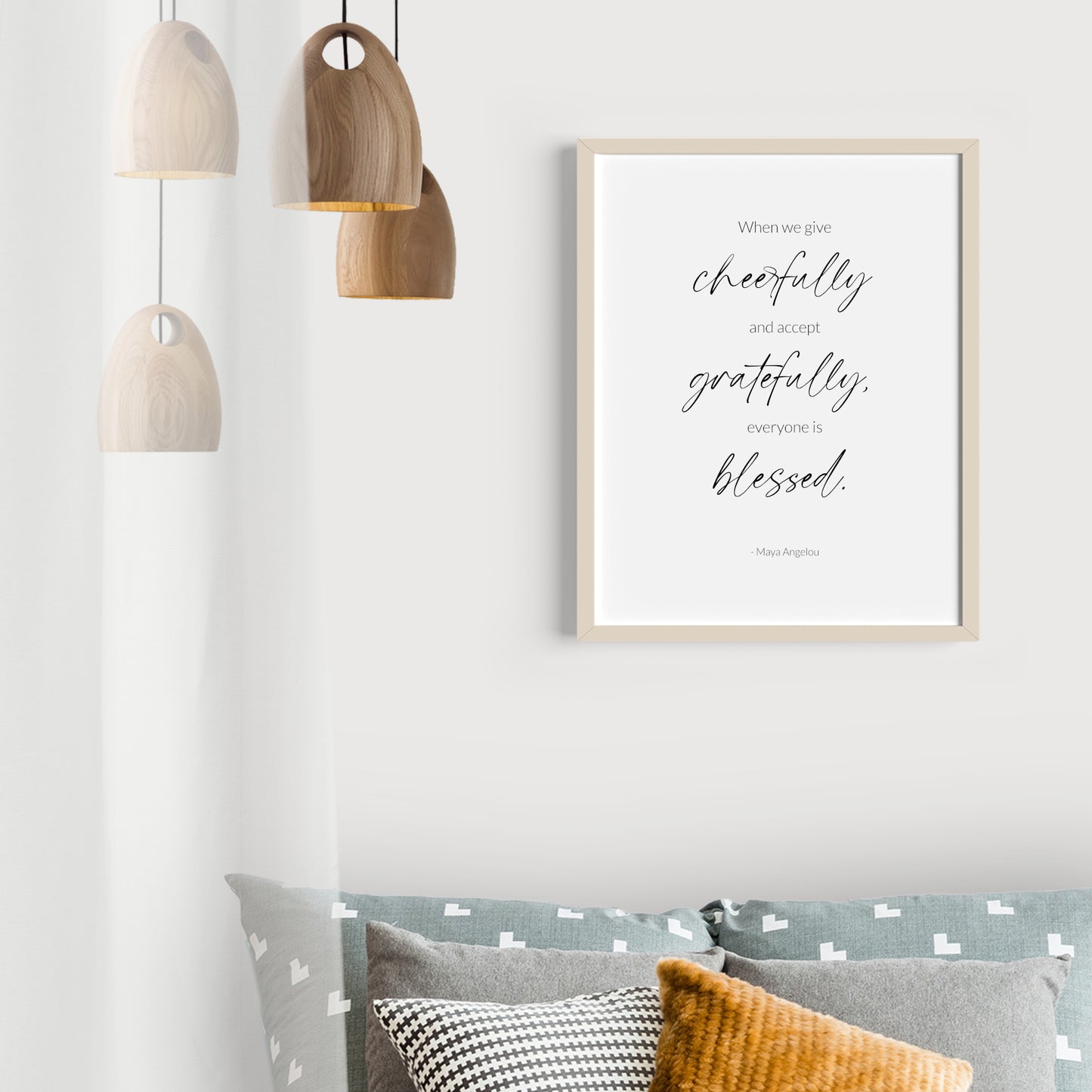 When We Give Cheerfully And Accept Gratefully (Maya Angelou Quote) Print