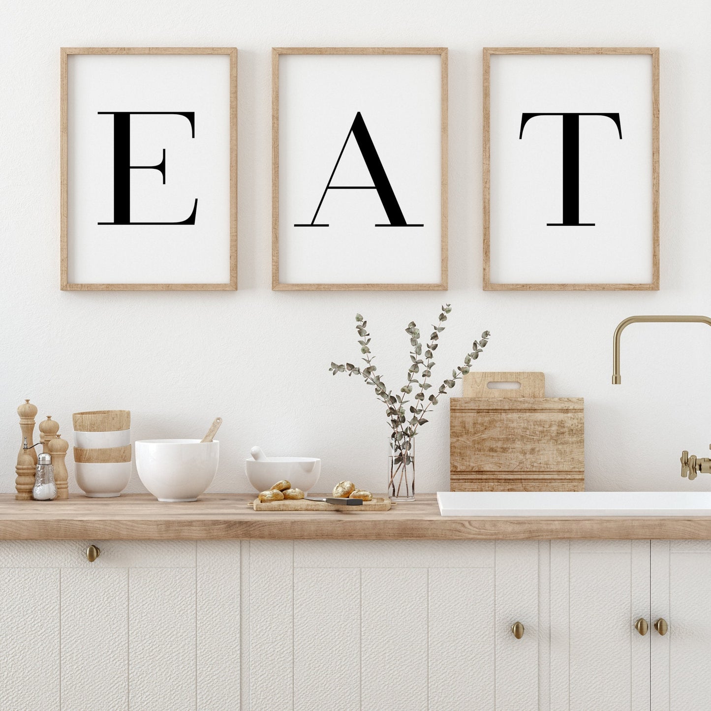 EAT | Set of 3 Prints | Dining Room Wall Art | Kitchen Decor | Monochrome Typography Posters | UNFRAMED