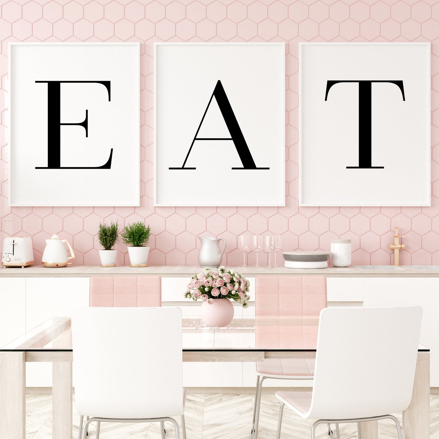 EAT | Set of 3 Prints | Dining Room Wall Art | Kitchen Decor | Monochrome Typography Posters | UNFRAMED