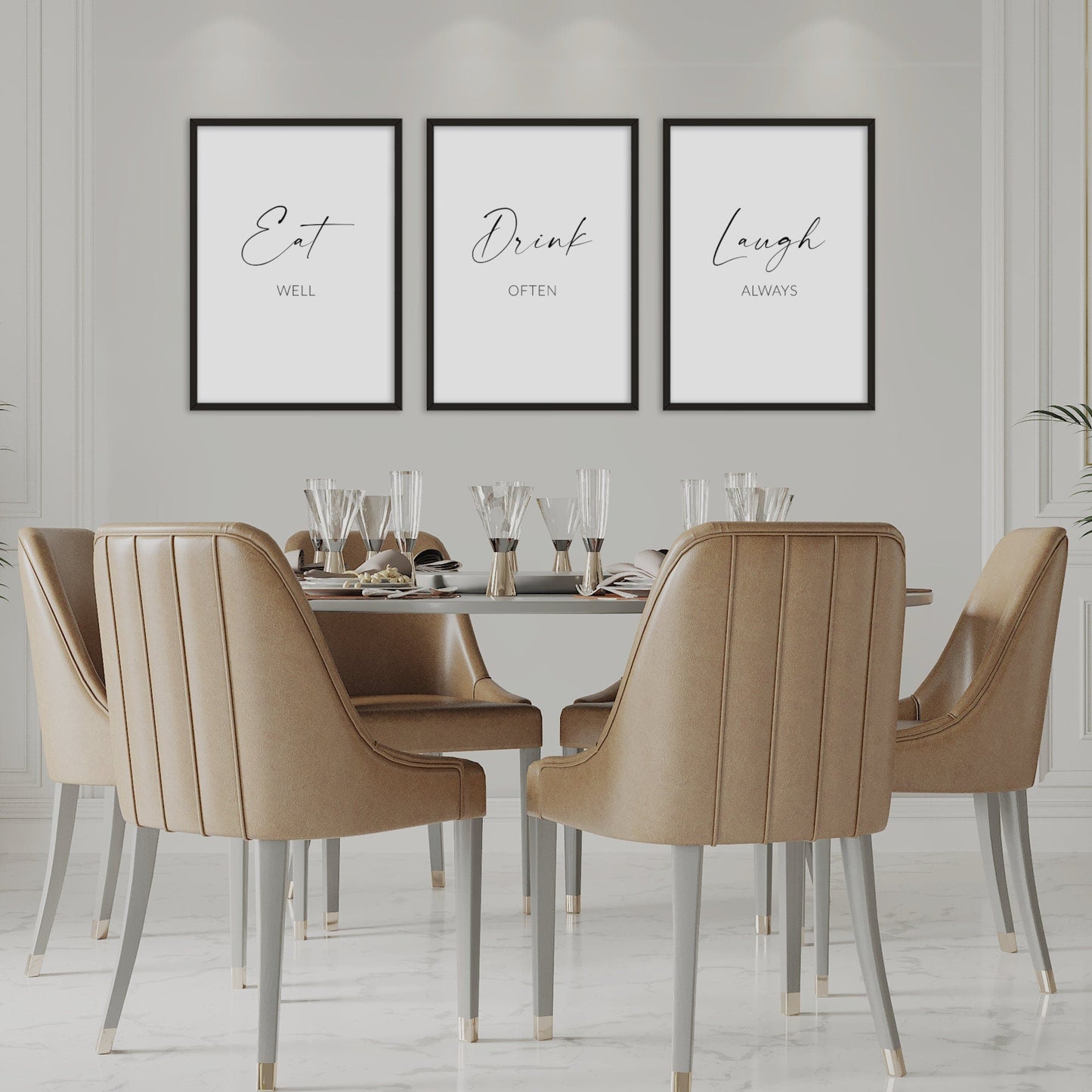 Eat Well Drink Often Laugh Always Prints (Set of 3)