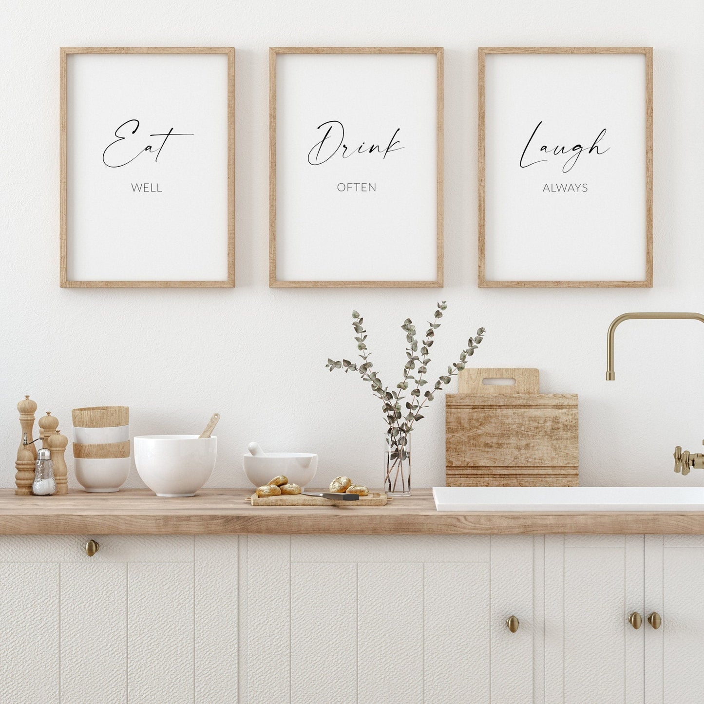 Eat Well Drink Often Laugh Always Prints (Set of 3)