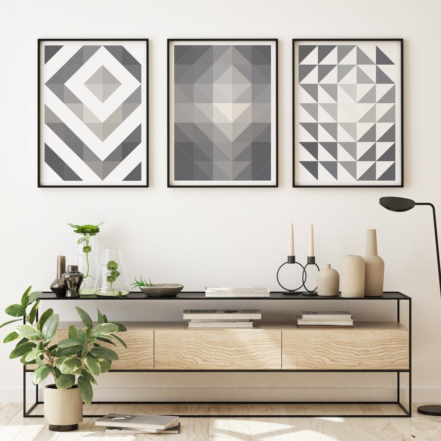 Shades Of Grey Abstract Geometric Prints (Set of 3)