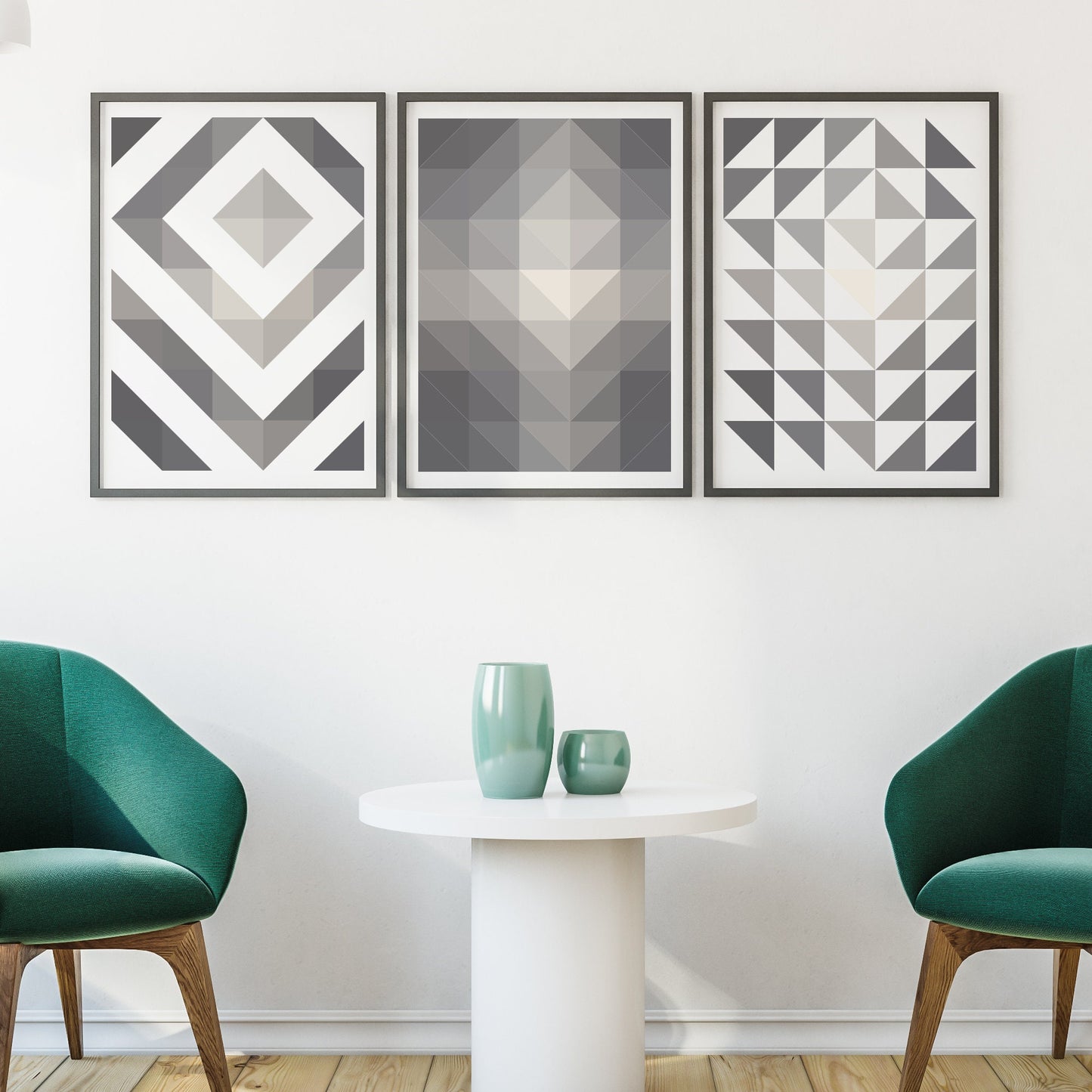 Shades Of Grey Abstract Geometric Prints (Set of 3)