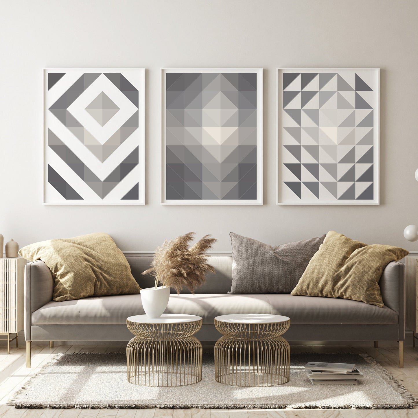 Shades Of Grey Abstract Geometric Prints (Set of 3)