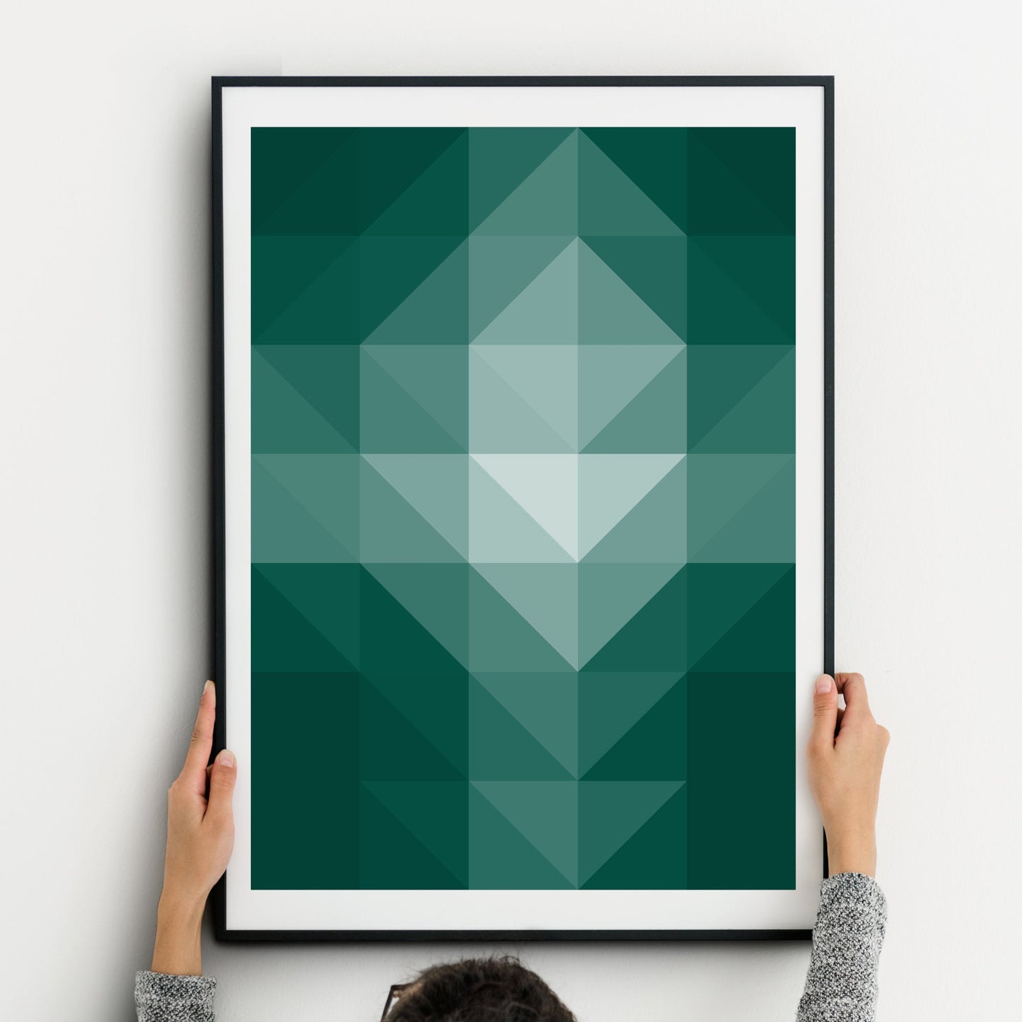 Shades Of Emerald Green Abstract Geometric Prints (Set of 3)