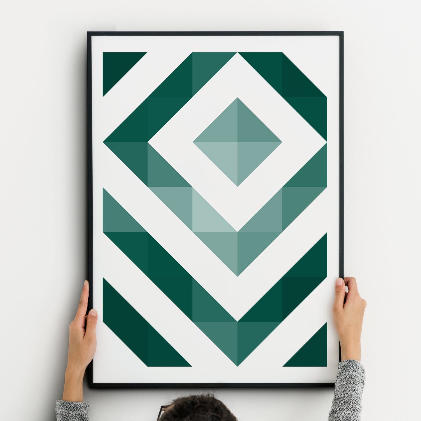 Shades Of Emerald Green Abstract Geometric Prints (Set of 3)