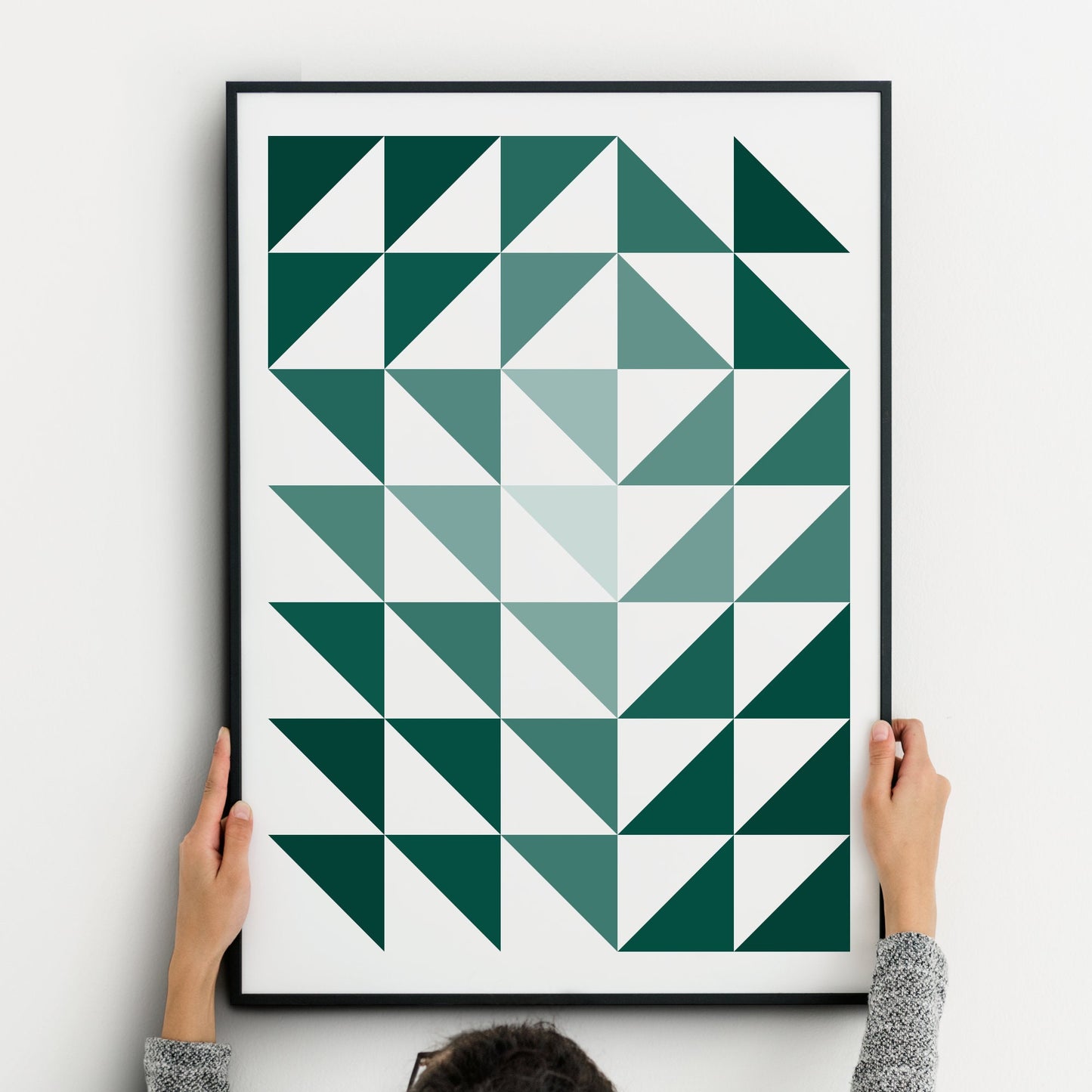 Shades Of Emerald Green Abstract Geometric Prints (Set of 3)